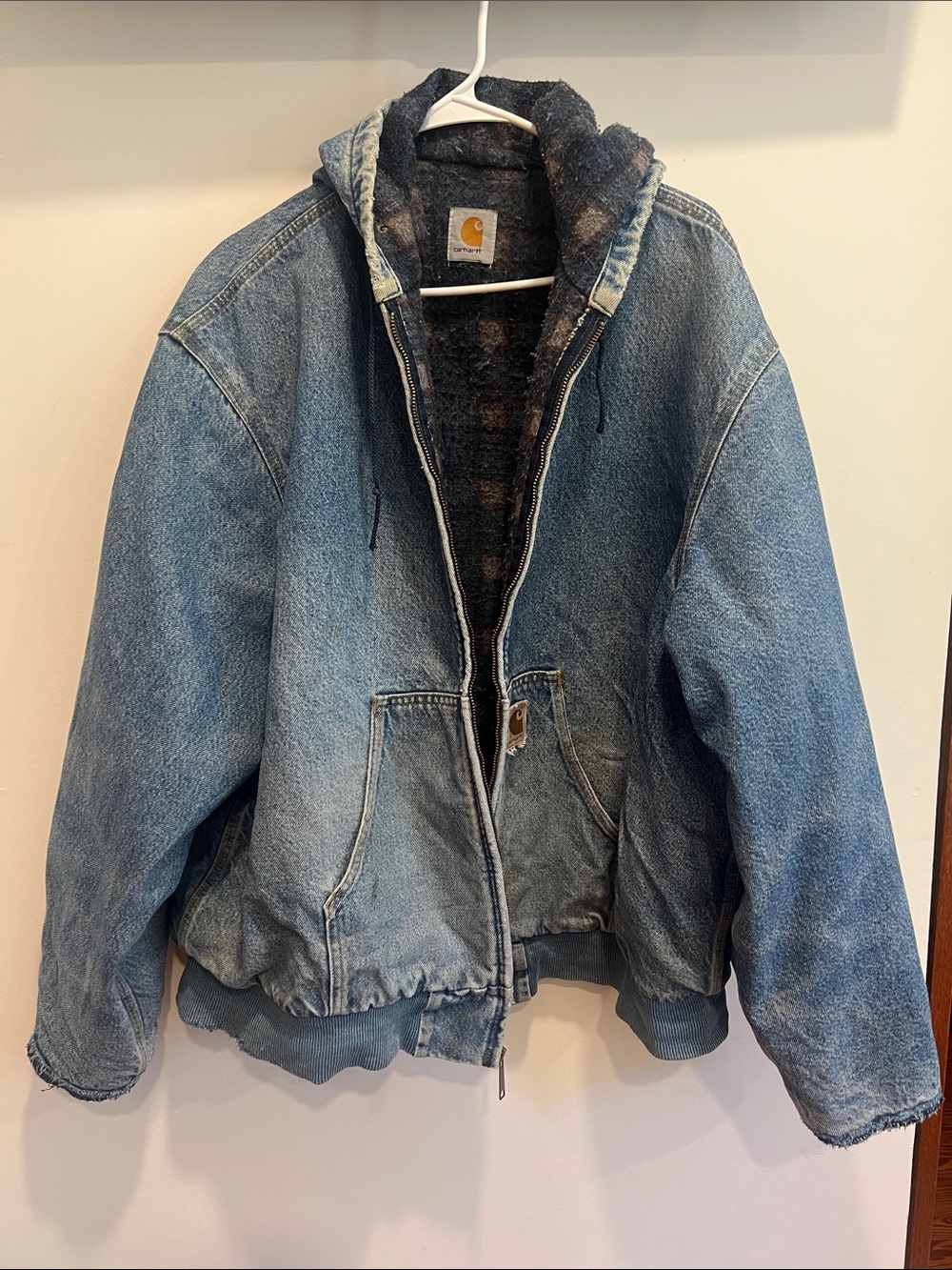 Carhartt Light Blue Denim Flannel Lined Hooded Zip Jacket